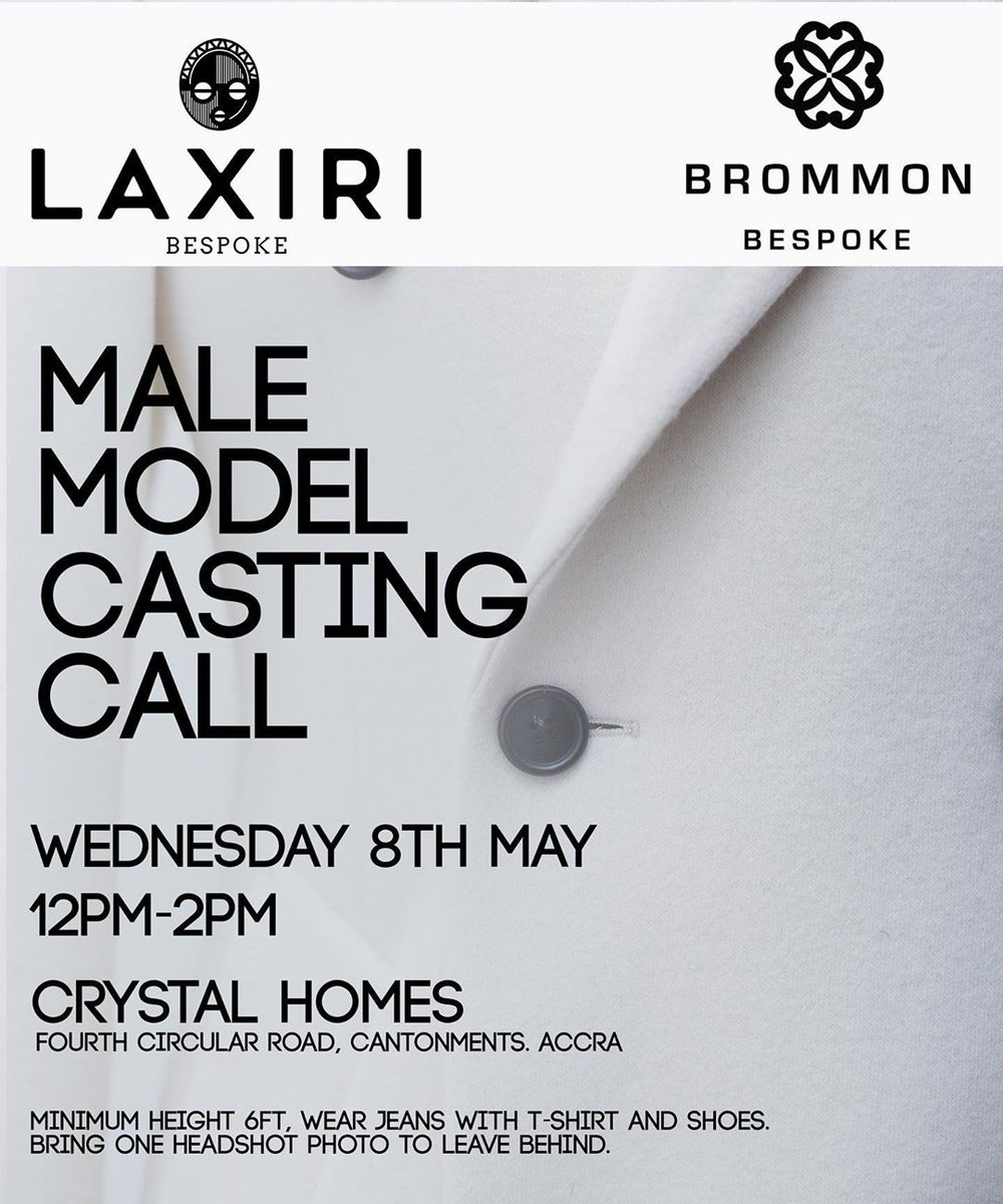 SarkNativesGH's tweet photo. An exciting opportunity to work with #brommon and #laxiri. See you tomorrow #model #male #accra #ghana @brommonbespoke 
#HowSarkodieInfluencedMe https://t.co/FE2VSXStGT