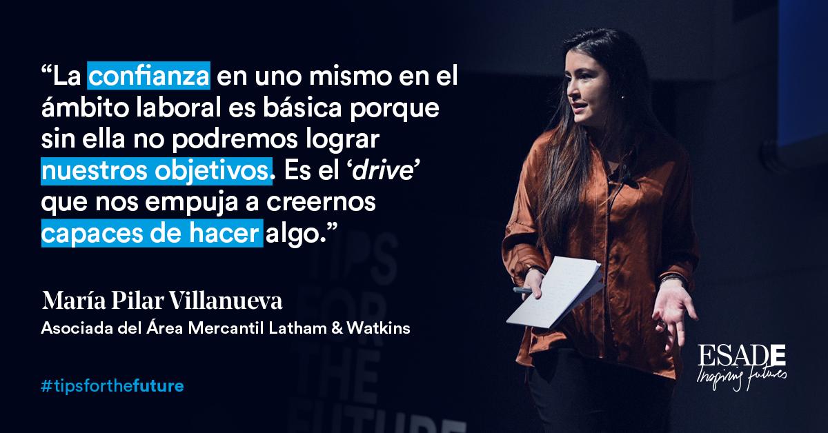 EsadeLawSchool's tweet photo. #Confianza en uno mismo como #drive que nos empuja a lograr nuestras metas. Este es el #TipsForTheFuture de María Pilar Villanueva, Aociada del Área Mercantil de @lathamwatkins https://t.co/NCSbRCaIWQ