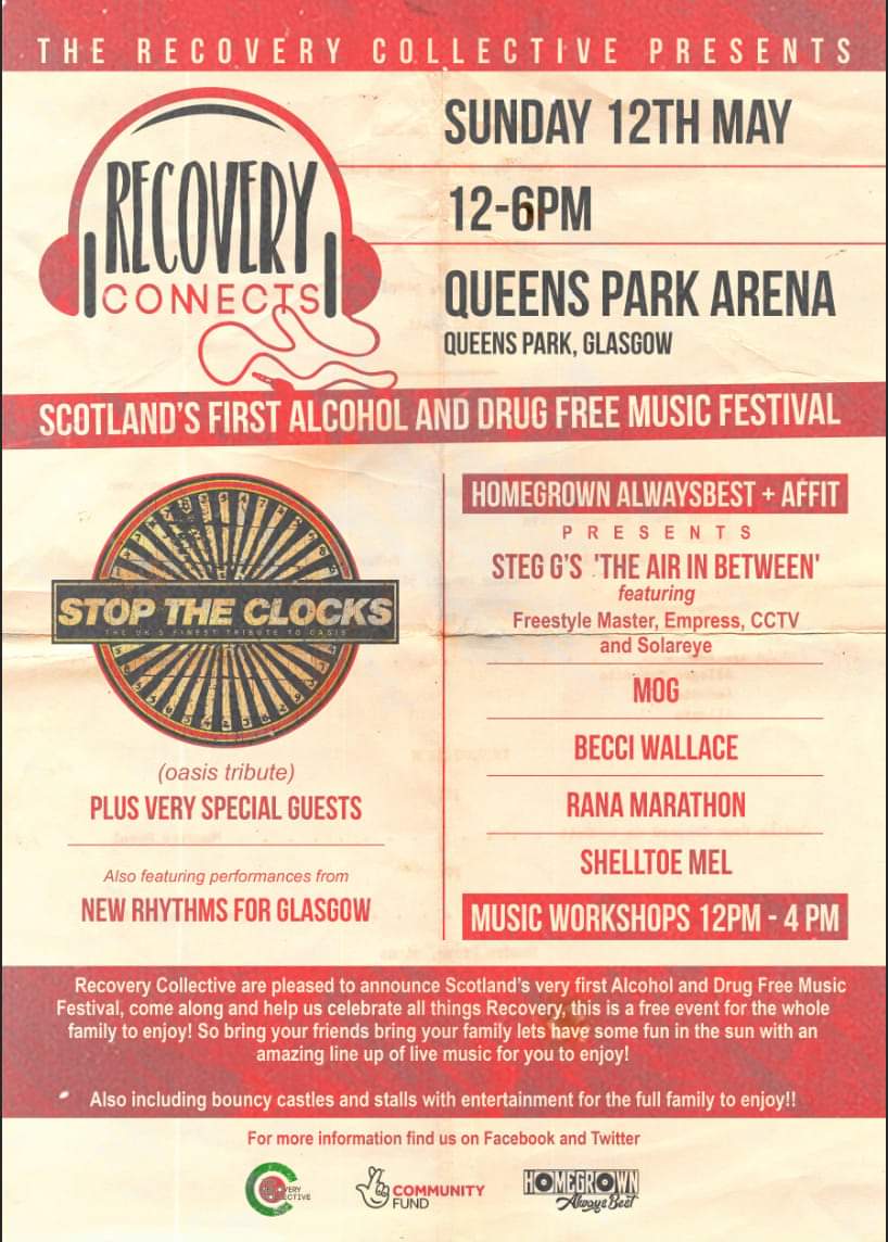 homegrownbest's tweet photo. Sunday head along to @QueensParkArena where @Rec_CollectCIC @homegrownbest @inhouse_ltd present #RecoveryConnects some #homegrownalwaysbest HipHop with @Steg_G #TheAirInBetween with @FreestyleMastur @Empress_MC @SolareyeRaps and #CCTV also Scotlands finest #MOG and moreπβοΈ#AFFIT https://t.co/DcZWH3zlW7