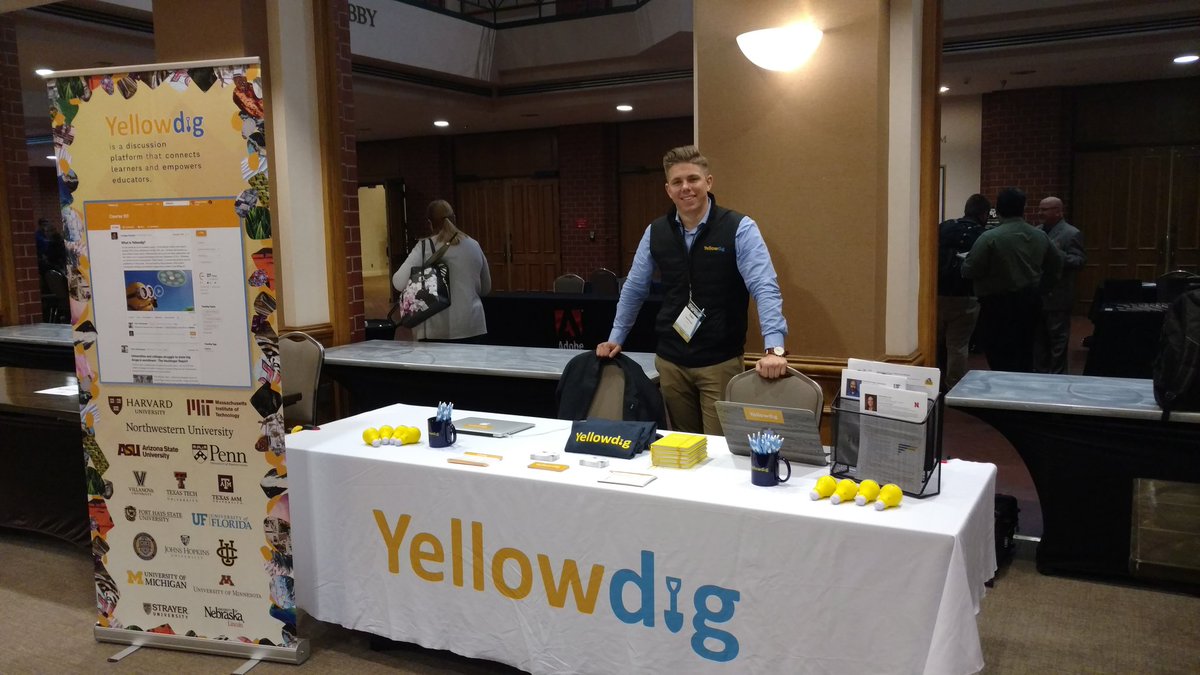 Yellowdig's tweet photo. Good Morning from #NUSymp19! A big thanks to @NebraskaOnline for having us, stop by the booth for a demo of our new UI and some #Yellowdig swag. https://t.co/JKFc9Xbs5j