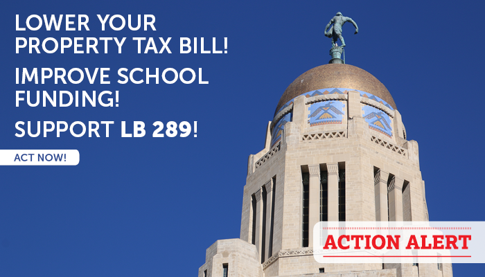 NEFarmBureau's tweet photo. Action Alert! We need your help to get meaningful property tax reform done this session. Contact your senator today and ask them to support #LB289: https://t.co/pvaWTqiTHS #neleg https://t.co/LnRi2XdyMv