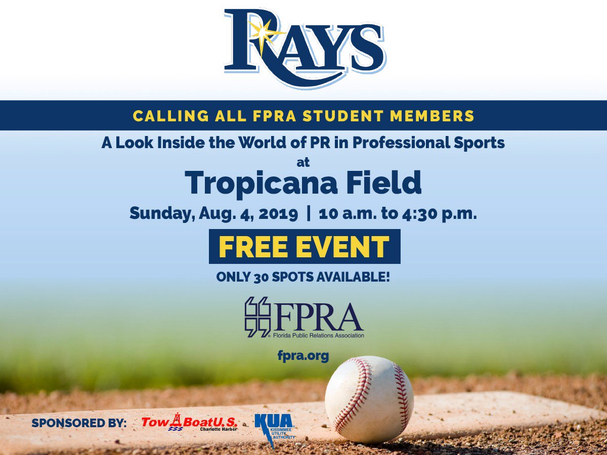 FPRA Student Members are invited to attend FPRA’s Annual Student Field Trip this Aug. This FREE event will give soon-to-be PR professionals a look inside the world of PR in professional sports. To learn more and register visit ow.ly/PHam30oF9PR