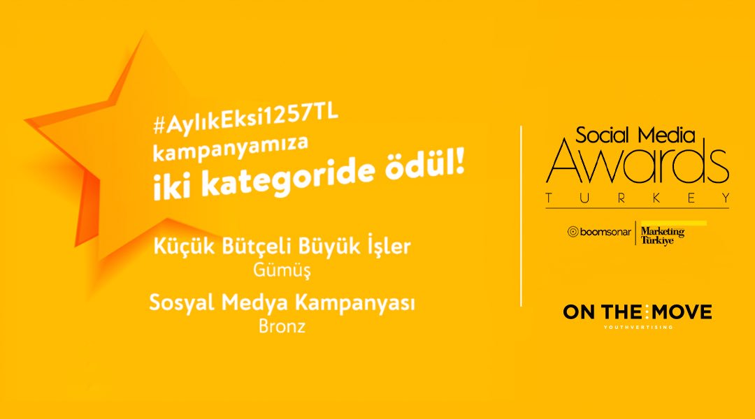 onthemoveagency's tweet photo. #AylıkEksi1257TL kampanyamızla Social Media Awards'tan iki kategoride ödül aldık!
Onlarca markanın, milyonlarca lira harcayarak hazırladığı kampanyalarla katıldığı "Sosyal Medya Kampanyası" kategorisinde bir gençlik iletişim ajansı olarak ödül aldığımız için çok mutluyuz! #SMAT19 https://t.co/t7TCWDSfVY