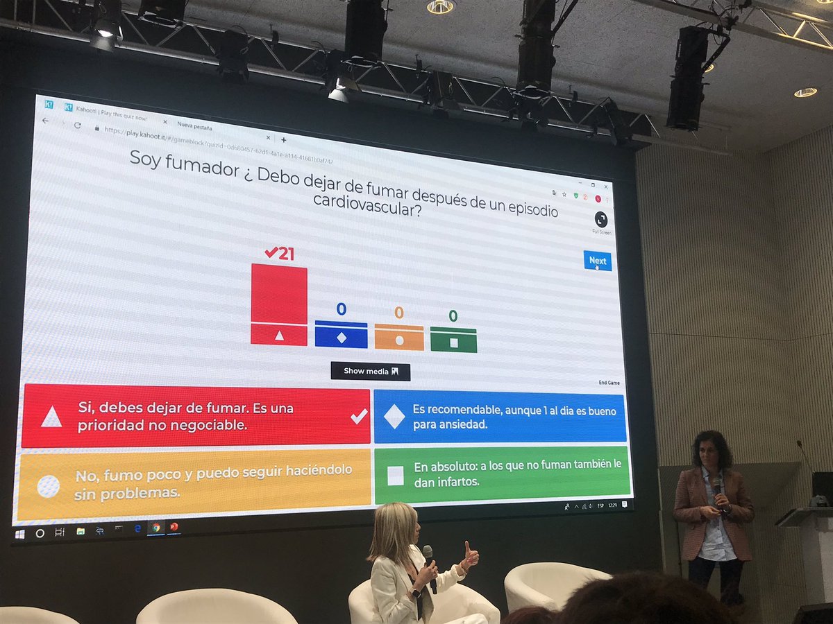 joancmarch's tweet photo. Muy buena ponencia en congreso de  de @Mimocardio @secardiologia con juegos de @R_Campuzano_R y Natalia Mateo #pacienteexperto jugando con los pacientes a seguir consejos saludables en tabaco, alimentación o ejercicio con alegato del cambio de Natalia (viajes, ejercicio, trabajo) https://t.co/KEZLKzDnju