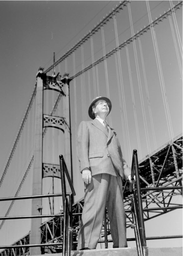 mackinacbridge's tweet photo. 65 years ago, to date the #MackinacBridge was officially begun amid proper ceremonies on May 7 &amp; 8, 1954, at St. Ignace and Mackinaw City.

 Dr. David B. Steinman - Designer and Engineer of the #MackinacBridge https://t.co/Qqv7exbSp2