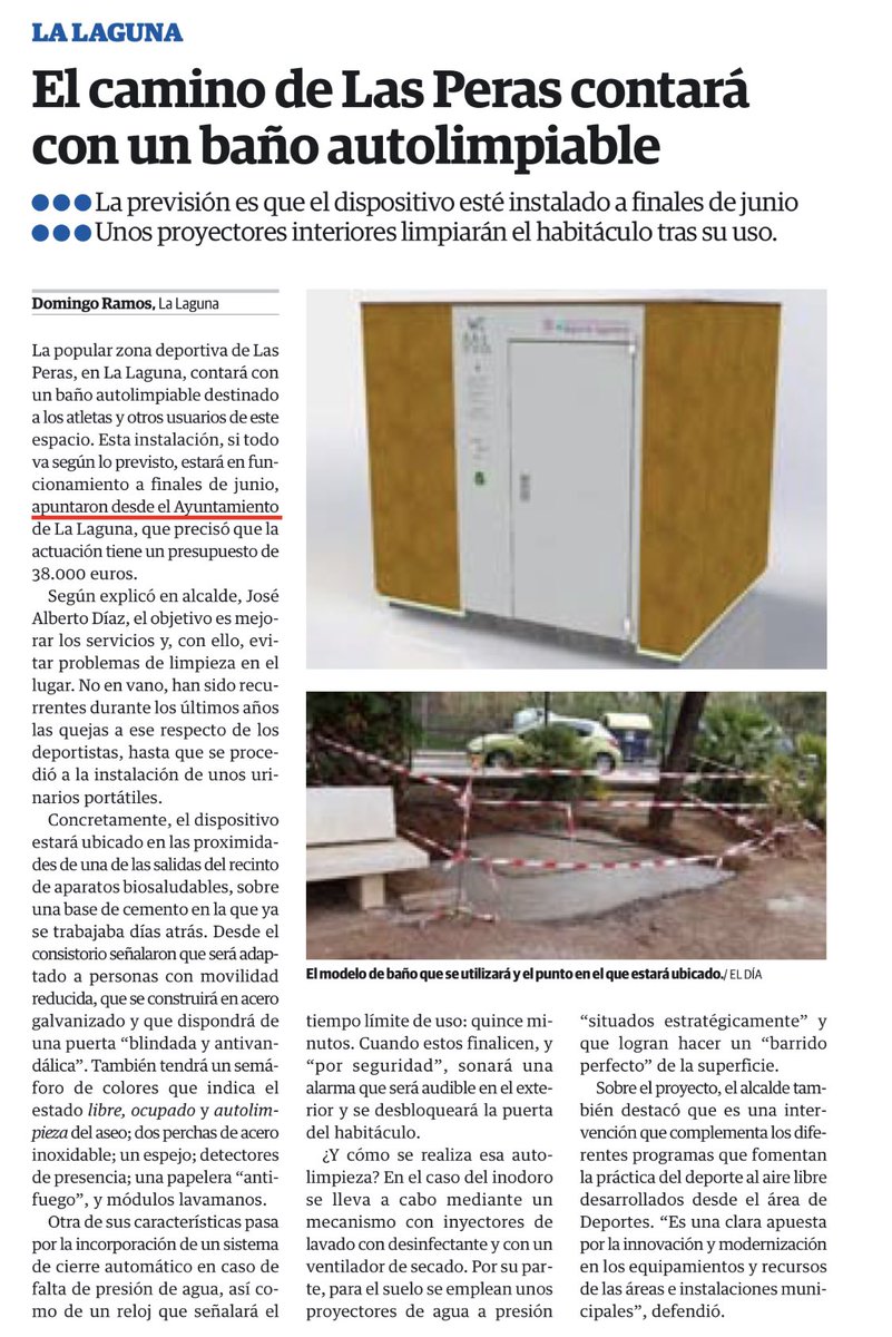 JonatanDiazCs's tweet photo. Gracias a la propuesta que llevé al #PlenoLaLaguna el pasado mes de enero y que se aprobó por unanimidad, los #laguneros, visitantes y turistas empezarán a contar con aseos públicos ubicados en las calles del municipio.
Lee aquí nuestra noticia📲 https://t.co/B3krdT8slF https://t.co/yVVNiopRmn