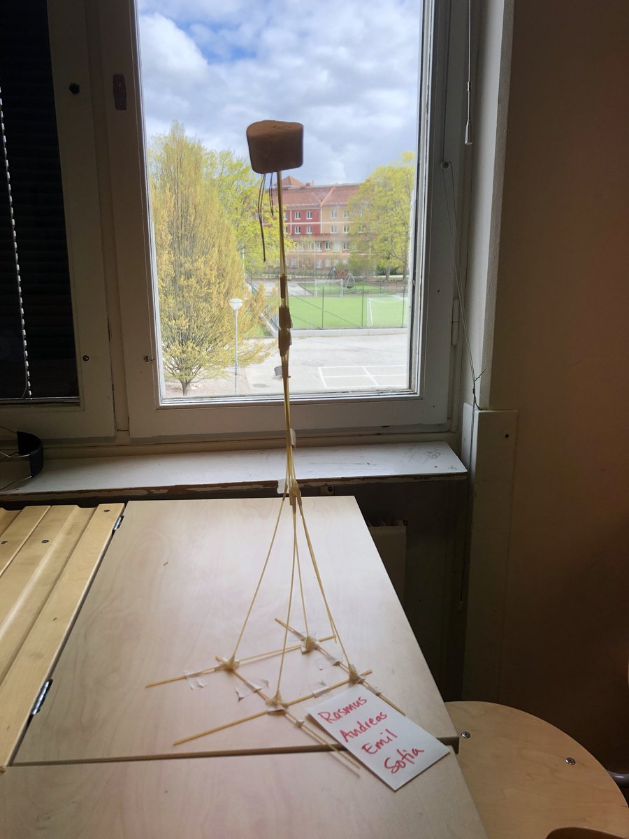 #marshmallowchallenge Utforskande inom området hållfasthet! Åk 6 teknik @SMKlasser <a href="/Isabelldegysser/">Isabell de Gysser</a> #solskol