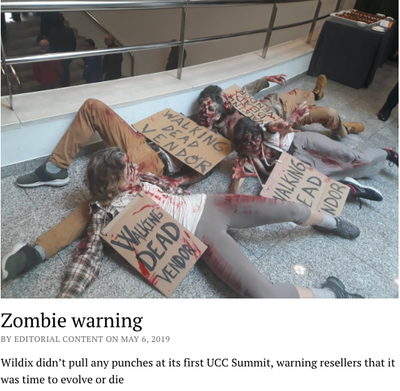 Wildix_'s tweet photo. [ #PRESS | Zombie warning ]
Wildix didn’t pull any punches at its first UCC Summit, warning resellers that it was time to evolve or die!
To read the full story, follow the link to the #TechnologyReseller 
https://t.co/ttnPprptyB
#ucc #wildix #b2b #channel #uccsummit https://t.co/Q6Eyt7i4Dp