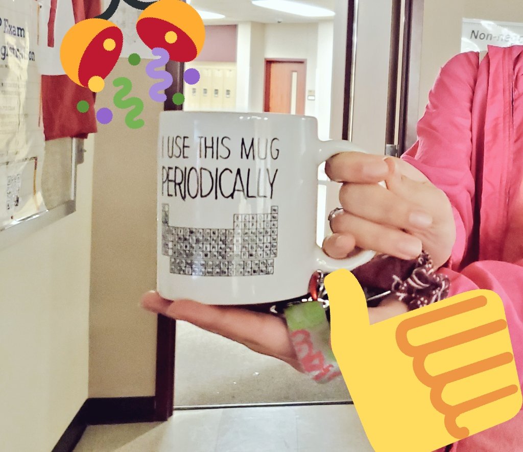 MsHarris_SCHS's tweet photo. Katie won the CheMug during our exam review session! 🔥👏🤓 #SCHSweareone @HumbleISD_SCHS #Chemistry #APChemistry #S4 #saturdaytutorials https://t.co/vgDXytNe2F