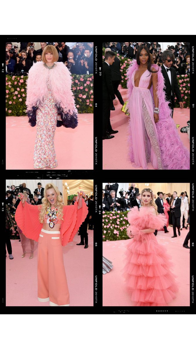 Stoneandmason's tweet photo. Think PINK #metgala #MetCamp Anna Wintour, Elle Fanning  @NaomiCampbell @RobertsEmma https://t.co/9l6kuyjTug