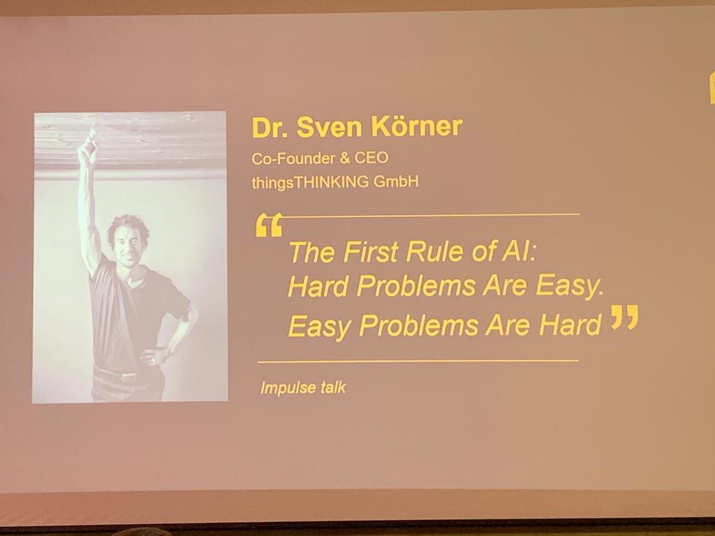 CHEManager_EU's tweet photo. At the @chemovator 1st anniversary, Sven Koerner from #thingsTHINKING talks about the effects of #AI on our lives. #Chemovator https://t.co/5nzxniXM4R