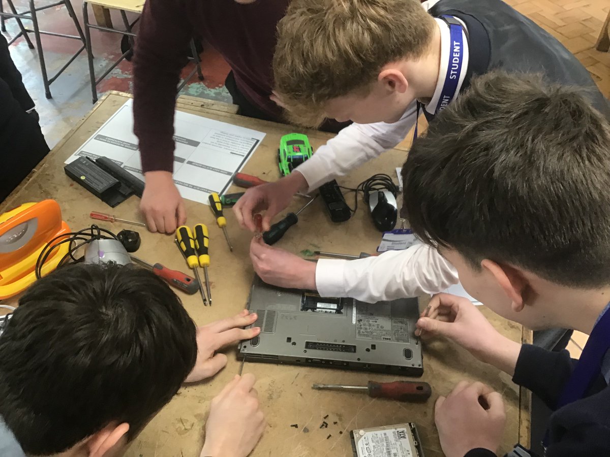 PHGSDT's tweet photo. YR12 students get to grips with design for disassembly taking apart this laptop in A Level Product Design today. https://t.co/08edVlkRfR