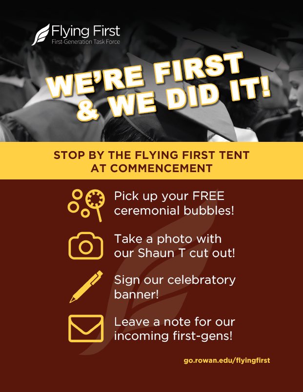 RowanFlying1st's tweet photo. Calling all graduating seniors! Come celebrate with us on Saturday! #RowanFirstGen #RowanPROUD https://t.co/mkkmL8SZWa