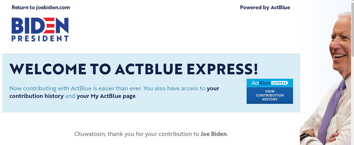 Tosyneno's tweet photo. I just made my first political donation since 2016. Lets go Joe! https://t.co/agenPqQPJc