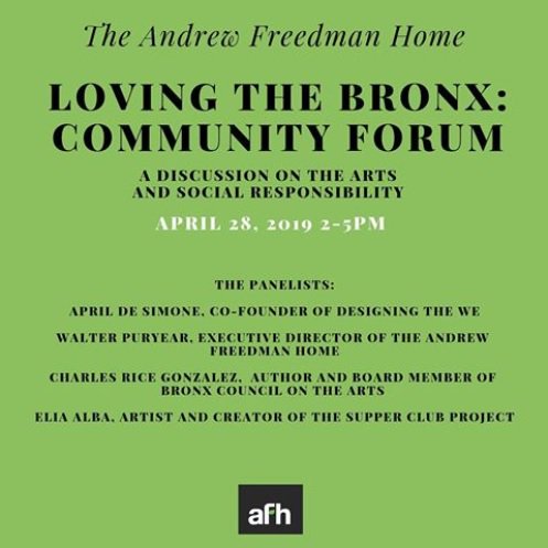 The #AndrewFreedmanHome invites you to attend #LovingTheBronx: #CommunityForum” on SUNDAY 4/28 2-5PM. Event will be #livestreamed for anyone unable to attend! Eventbrite for RSVP: eventbrite.com/e/loving-the-b… #TheBronx #BronxLove #Arts #NewYorkCity #NewYork #PanelDiscussion #Artists