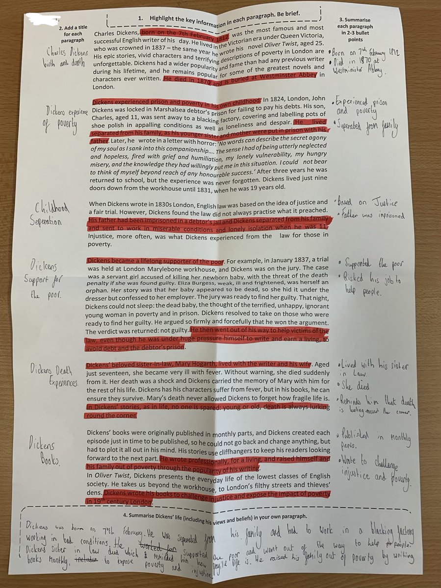 SPryke2's tweet image. Used @SPBeale’s method of guided reading today. Key information on context highlighted, titled, summarised and rewritten. A great way of helping students understand and access large chunks of text. @Team_English1