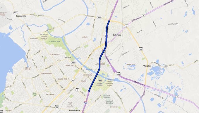 Baylor's tweet image. 🛣️ I-35 UPDATE

The first phase of the major, 6-year reconstruction project on I-35 from North 340 Loop to 12th Street begins this weekend &amp;amp; will impact traffic near campus.

Changes, closures &amp;amp; alternate routes → bit.ly/2Pw2buq

Follow @TxDOTWacoPIO for updates. #My35