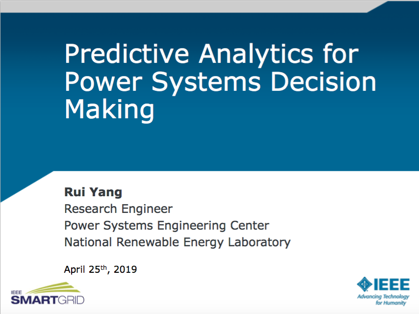 ieeesmartgrid's tweet photo. Okay, let's get this #PredictiveAnalytics party started! We're ready to get this Predictive #Analytics for #Power Systems Decision Making" #webinar started. Our presenter today is Rui Yang of @NREL. #PowerAnalytics #smartgrid https://t.co/87sA7ZxjgL
