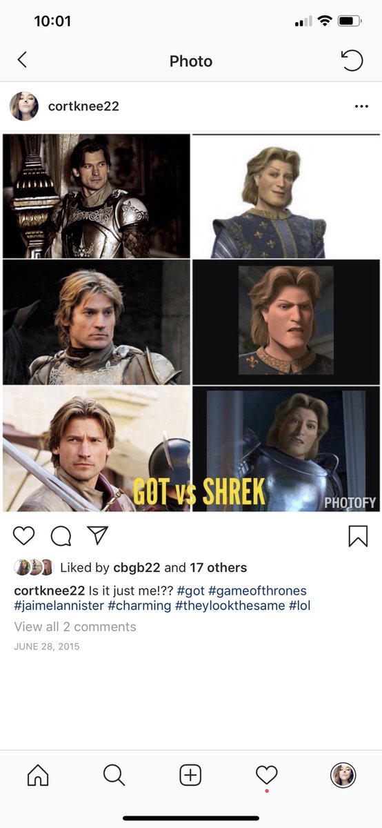 cherebeauty's tweet photo. Made this meme back in 2015...#GameofThrones #shrek #JaimeLannister https://t.co/vap72IWMAD