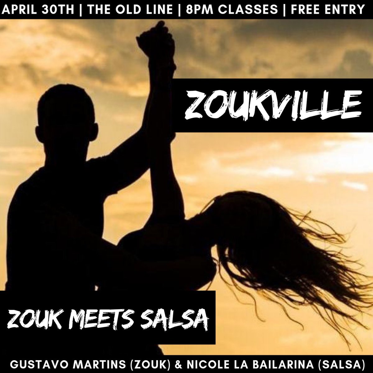 This Tuesday we will be co-hosting our first Latin Dance Night at The Old Line 💃 

We will feature 30 min of Zouk class taught by Gustavo Martin followed up by 30 mins of salsa taught by Nicole La Bailarina

FREE ENTRY
Instructional Classes: 8-9PM
Social Dancing: 9PM-Close