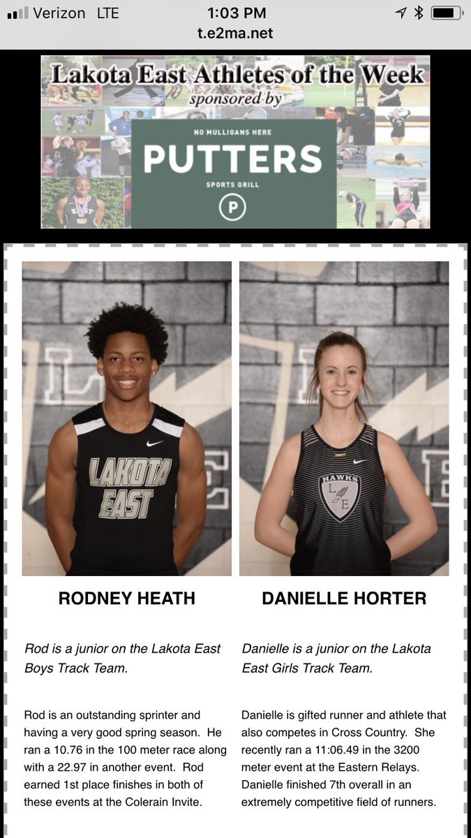 RoneHorter's tweet image. So awesome to see these two as the Putters Athletes of the Week. Seems like just yesterday they were running AAU together.  #SameStable! @LakotaEastTF