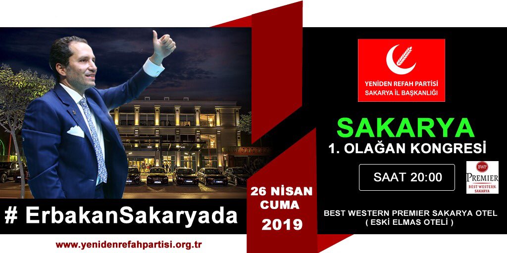 Genel Başkanımız Dr.Fatih Erbakan’ın katılımlarıyla gerçekleştireceğimiz Sakarya 1.Olağan Kongremize tüm halkımız davetlidir. #ErbakanSakaryada