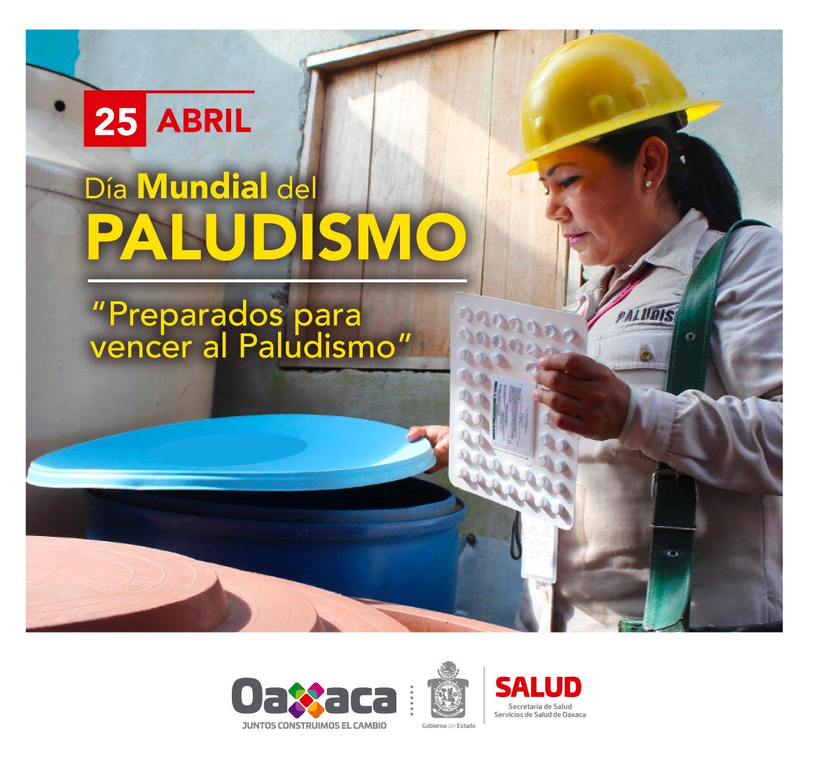La insignia del ejército de “cascos amarillos” reza: sin descanso permanecemos luchando contra el paludismo; y prueba de ello es que en Oaxaca desde hace cinco años, a la fecha, no se ha registrado ningún solo caso de este padecimiento. #DiaMundialDelPaludismo
