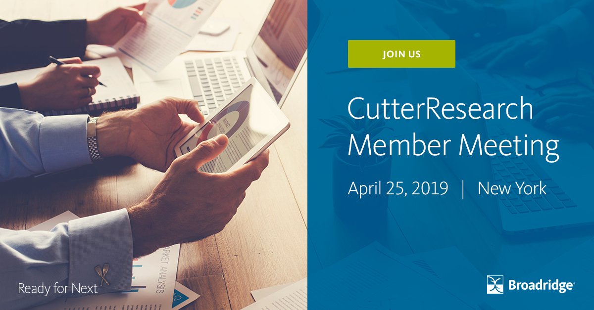 Broadridge's tweet image. We are ready to go at the @CutterAssociate meeting today. Broadridge associate Eric Hamilton will be attending.
#AssetManagement #Operations #ReferenceData broadridge.com/resource/bams-…