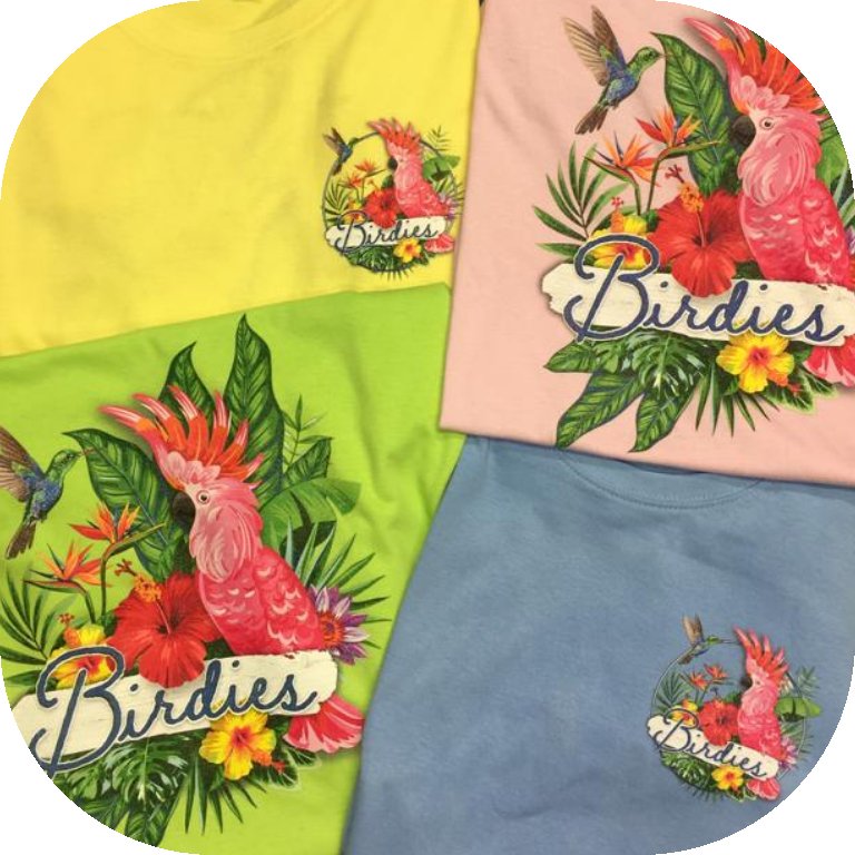 We recently printed this design onto T-shirts for Liverpool's newest bar "Birdies" using our DTG printing process. These are a great example of how good the DTG printing process can be, the colours in the design really pop and they look amazing #birdies #tropical #cocktails
