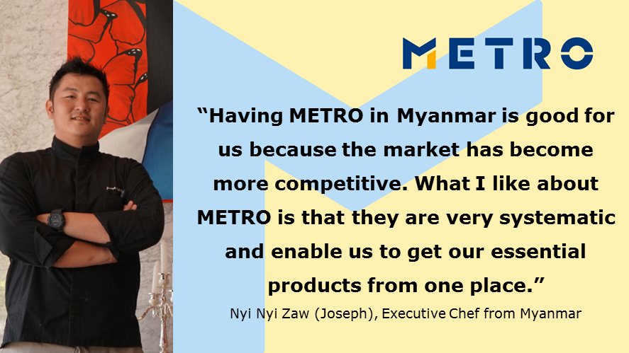 METRO_News's tweet image. Nyi Nyi Zaw (Joseph) is currently working as Executive Chef in Awei Metta Hotel. After learning cooking skills and working in Singapore, he returned to Yangon🇲🇲 to work as Chef de Cuisine at Le Planteur Restaurant. 👨‍🍳#Chefcommunity #loveownbusiness /rs