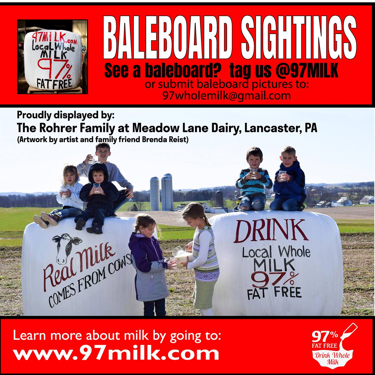 97milk1's tweet photo. Proudly displayed by the Rohrer family of Meadow Lane Dairy in Lancaster County, PA "Drink Local Whole Milk 97% Fat Free!" #DrinkWholeMilk #RealMilkRocks #MilkBaleboardSighting https://t.co/wNMVVjj5VY