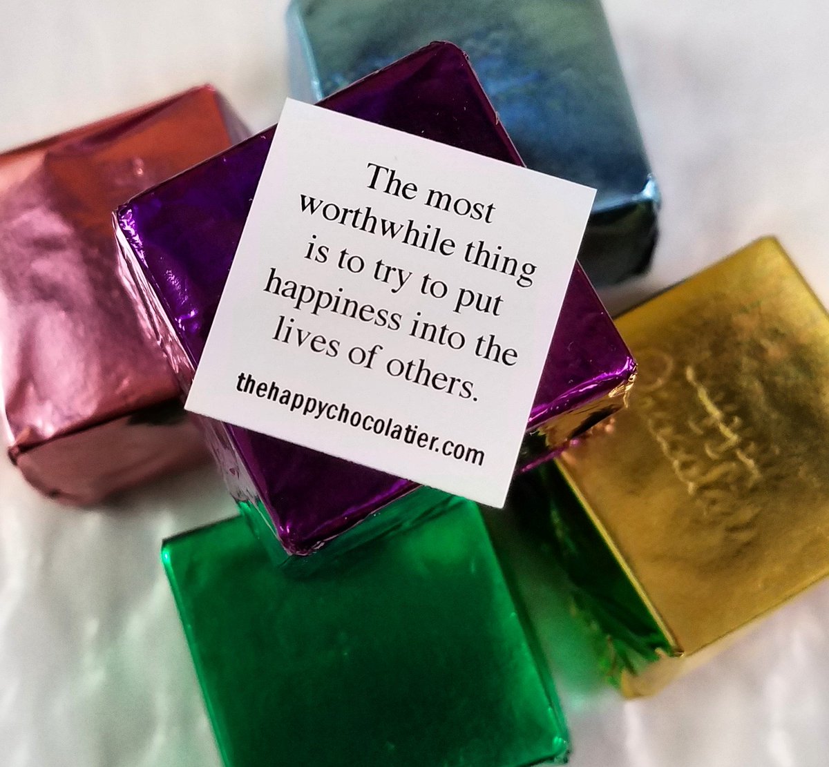 HappyChoclatier's tweet photo. What better gift for a #hospital #giftshop ... chocolate truffles wrapped in colorful foils with inspirational thoughts about #happiness inside. A single truffle Cubze or a gift box to brighten someone's day! #PatientExperience #chocolate #cubze #gifts https://t.co/DfAMQfzZjX https://t.co/1cqfYQqonC