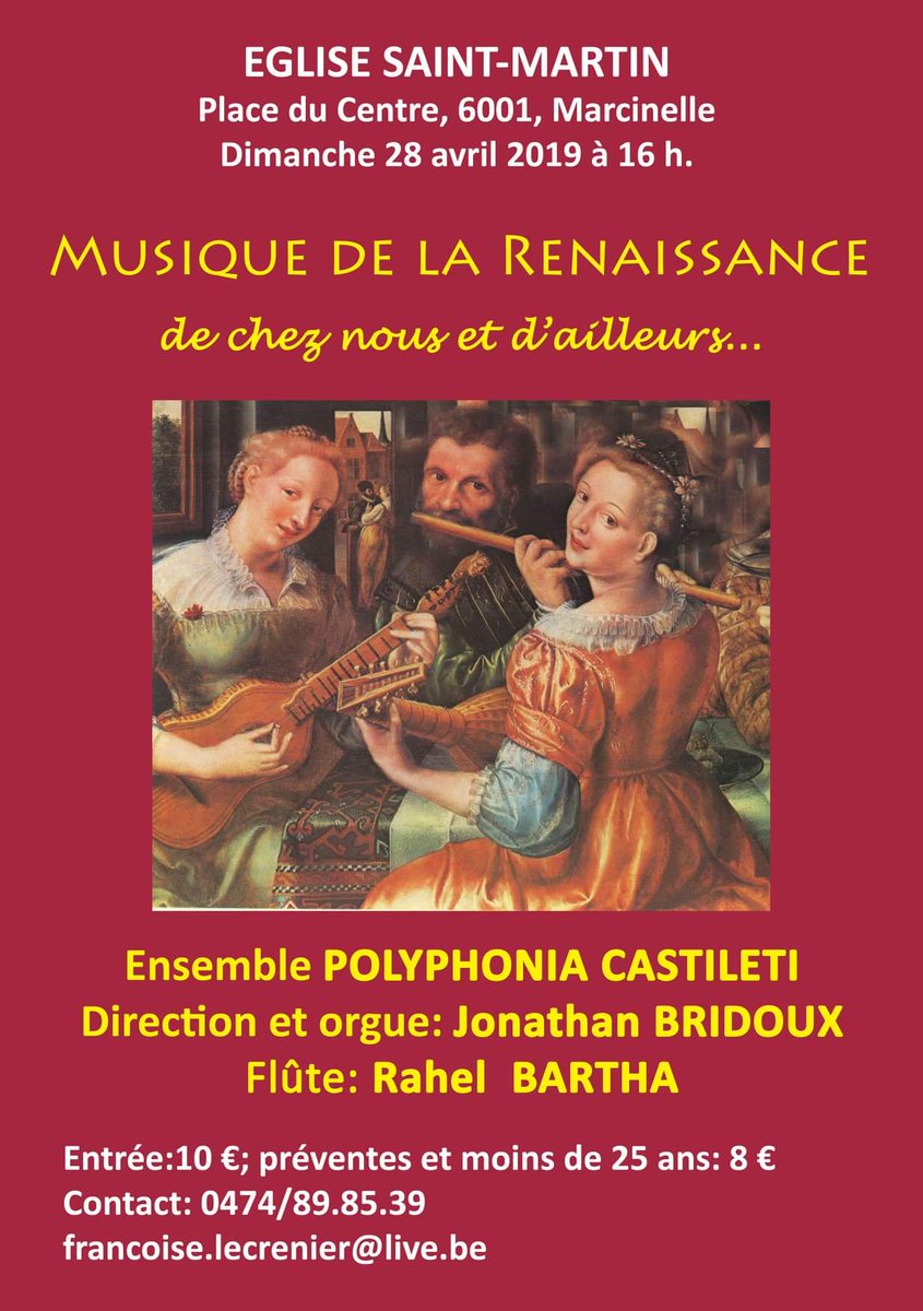 voxorganorum's tweet photo. Venez découvrir les compositeurs de la renaissance-musique vocale &amp; instrumentale par l'ensemble Polyphonia Castileti dim.28/4 à 16h à l'église de Marcinelle-Centre, direction et orgue @euphone16 Jonathan Bridoux, flûte à bec Rahel Bartha #concert #Marcinelle #orgue #orgel https://t.co/68TyWmICkS