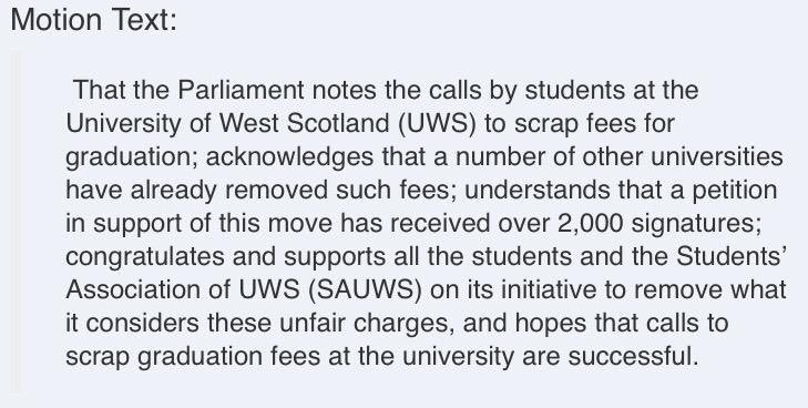 NeilBibby's tweet photo. I have tabled a motion in @ScotParl backing calls from @UniWestScotland students to scrap graduation fees. Other universities in Scotland have already taken this step. UWS students shouldnβt have to pay these unfair charges. #ScrapUWSGradFees https://t.co/Yz4icSFLIr https://t.co/sCUi8renbJ