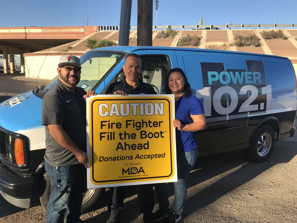 IAFF_L51's tweet photo. Thank you @power102 for promoting Fill the Boot this morning.  Remember when you see our firefighters out on the streets drop your donations in their boots for MDA.  @EPPOLICE has the right idea!
#mda #power102 #filltheboot #eppd #epfd #firefighters #local51 https://t.co/hylekCAksi