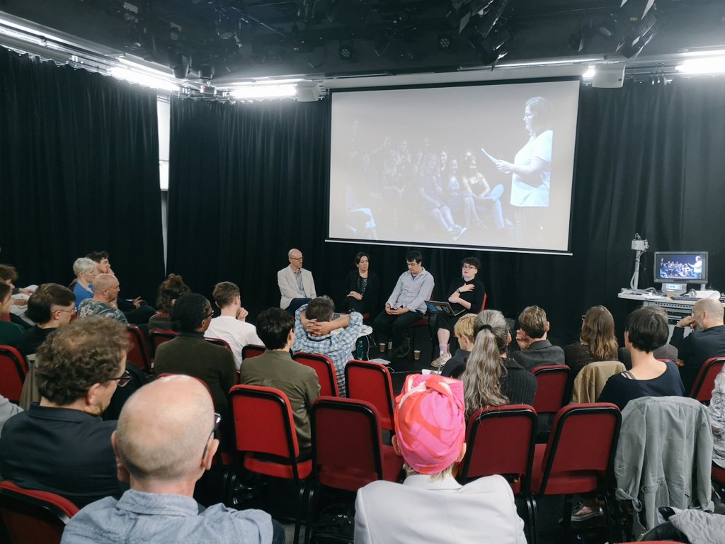 NA_Theatre's tweet photo. 'Conversations about Death and Grief, the Elephants in the Room' chaired by University of Salford academic Richard Talbot; with academic Sheila McCormick, alumnus Ali Wilson and associate Leo Burtin. #DeathandPerformance #SickFestival2019 https://t.co/gP546BQwAU