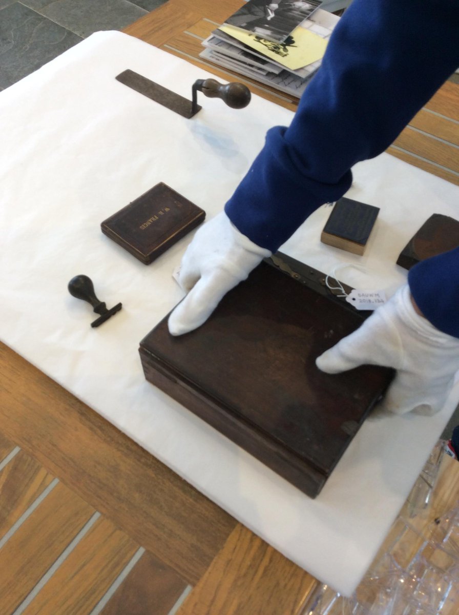 WhealMartyn's tweet photo. Get your gloves on! Here we are (carefully) unpacking our objects and organising them before they go on display. How's our object handling? #CitizenCurators #EngineeringTheEarth #StAwesome https://t.co/SuVP6tj9Ha