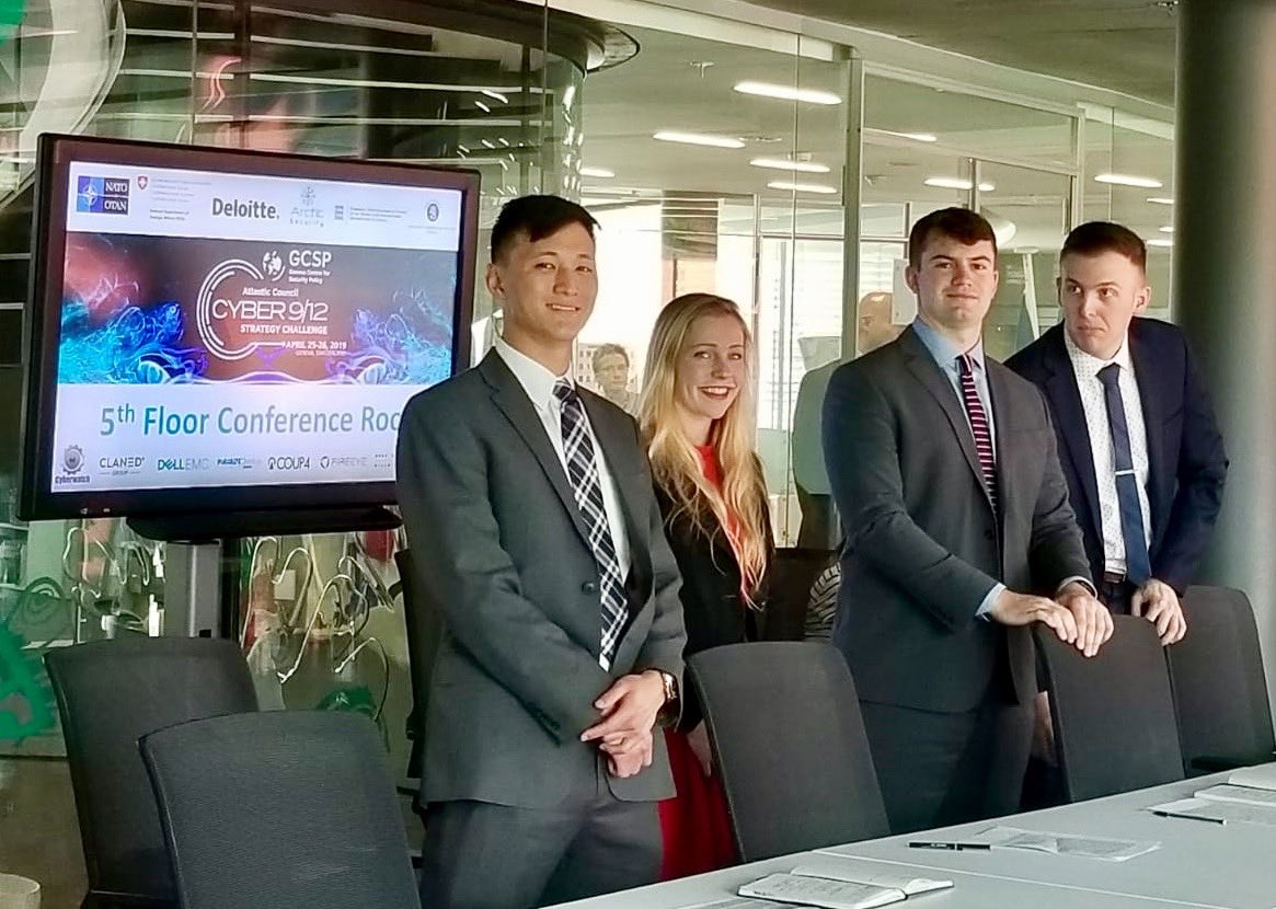 ArmyCyberInst's tweet photo. #HappeningNow @WestPoint_USMA Cyber Policy Teams compete in the #Cyber912 Strategy Challenge in #Geneva, Switzerland. One team is all USMA Cadets; the other is a mix of USMA and @NTNU students- first time ever mixing a team! #Goodluck to our #Cadets! https://t.co/gT3wciB9HU