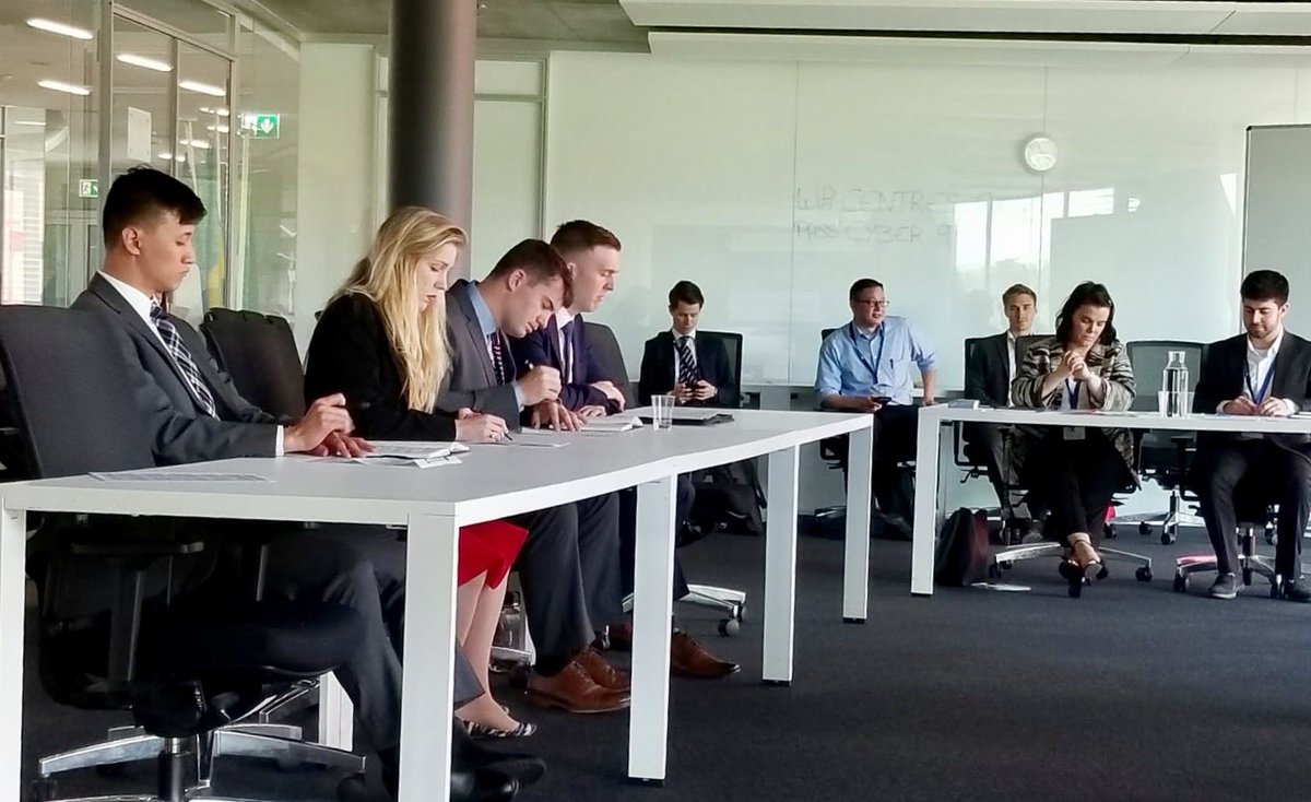 ArmyCyberInst's tweet photo. #HappeningNow @WestPoint_USMA Cyber Policy Teams compete in the #Cyber912 Strategy Challenge in #Geneva, Switzerland. One team is all USMA Cadets; the other is a mix of USMA and @NTNU students- first time ever mixing a team! #Goodluck to our #Cadets! https://t.co/gT3wciB9HU
