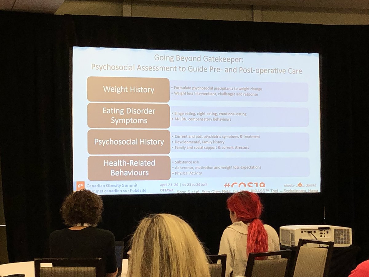 @SanjSockalingam talk emphasizes the role of #psychiatricassessment  #psychosocial predictors and #foodaddiction  for personalizing #obesity treatment #bariatricsurgery and   #obesitymanagement - mdpi.com/2072-6643/11/4 @ObesityCan #6COS @TWHBariatricPsy