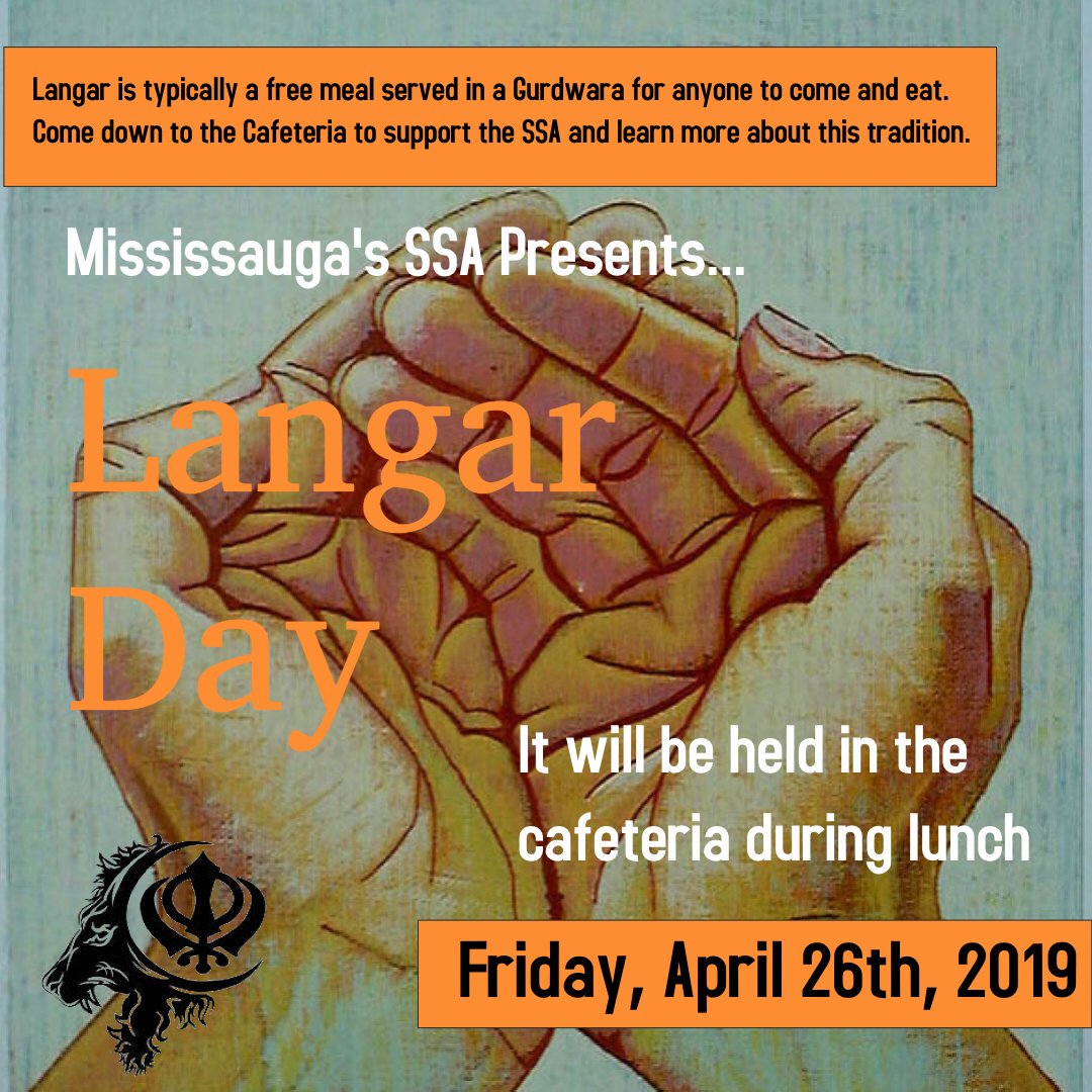 MsMehta24's tweet photo. Tomorrow, the Sikh Student Association(#SSA) @MississaugaSS will be hosting its first ever #LangarDay in celebration of #SikhHeritage month. MSS, come join us in the cafe @ lunch for some langar; a free meal served for everyone. @PeelSchools #sikh #Celebrate #PeelProud #peelfam https://t.co/pb2p7afnOw