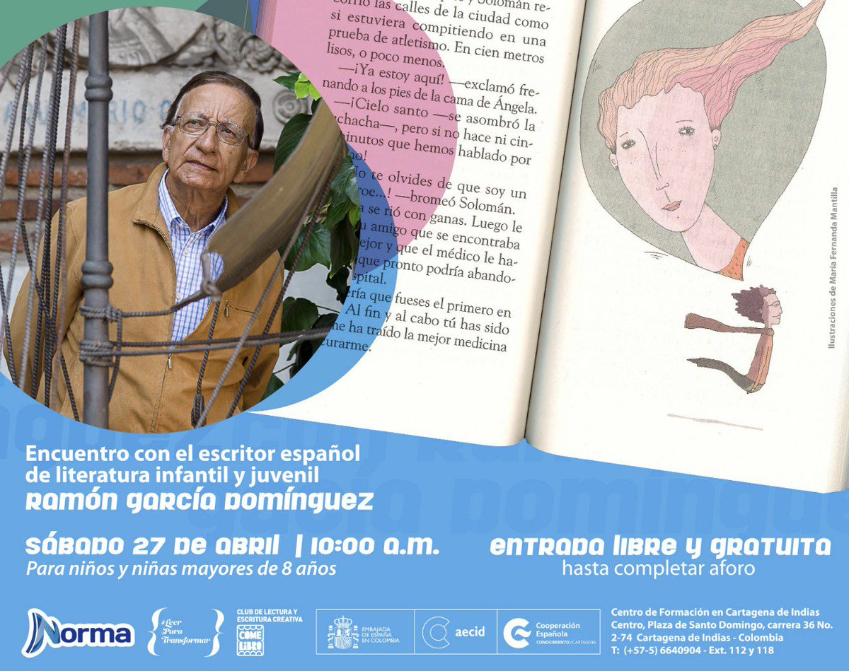CFCECartagena's tweet photo. 📍 Este sábado a las 10.00 a.m. no te pierdas el 📖📖 Encuentro con el escritor español de literatura infantil y juvenil👬👫👭 Ramón García Domínguez en el @CFCECartagena
Con #EdicionesNorma
#ComeLibro #Biblioteca
Más info ➡️ https://t.co/cYtJxyR0Os https://t.co/pEyDsSzR8c