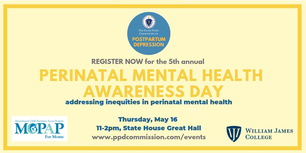 REGISTER NOW! Join us for the 5th Annual Perinatal Mental Health Awareness Day at the Massachusetts State House on May 16th: ppdcommission.com/events  #perinatalmentalhealth #ppdcommission