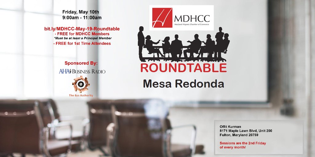 Are you a Business Owner, CEO or Founder looking for an opportunity to discuss your business challenges &amp; potential opportunities with other experienced colleagues?

Then  join us Friday, May 10th in Fulton, MD at our Roundtable  -&gt; mdhcc.org/event/2019-May…