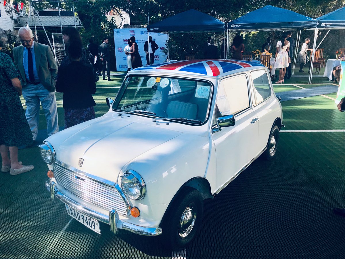 davidcpardoe's tweet photo. This British design classic has made a guest appearance #minicooper 🇬🇧 #QueensBirthday #QBPZambia2019 https://t.co/1MFlXRe8qA