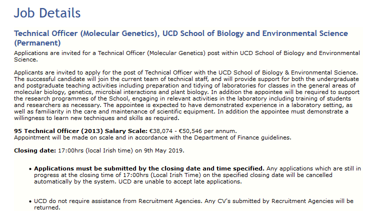UCDSBES's tweet photo. Applications are invited for a Technical Officer (Molecular Genetics) post within SBES. For further info search for ref. 011465 here; https://t.co/DIN3zjmpVI … #UCDEarth #UCDScience #UCD_SBBS https://t.co/E6IvkIkQv2