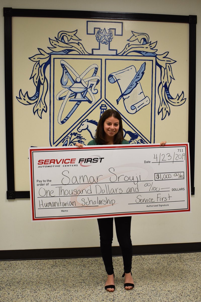 THSCounsCrew's tweet photo. Congratulations to Samar Srouji and Dimitri Falcon! ⁦Each student was awarded a $1000 scholarship from Service First Automotive! Well done! ⁦@jeths2019⁩ ⁦@KEFuquay⁩ https://t.co/jCZPep5rSg