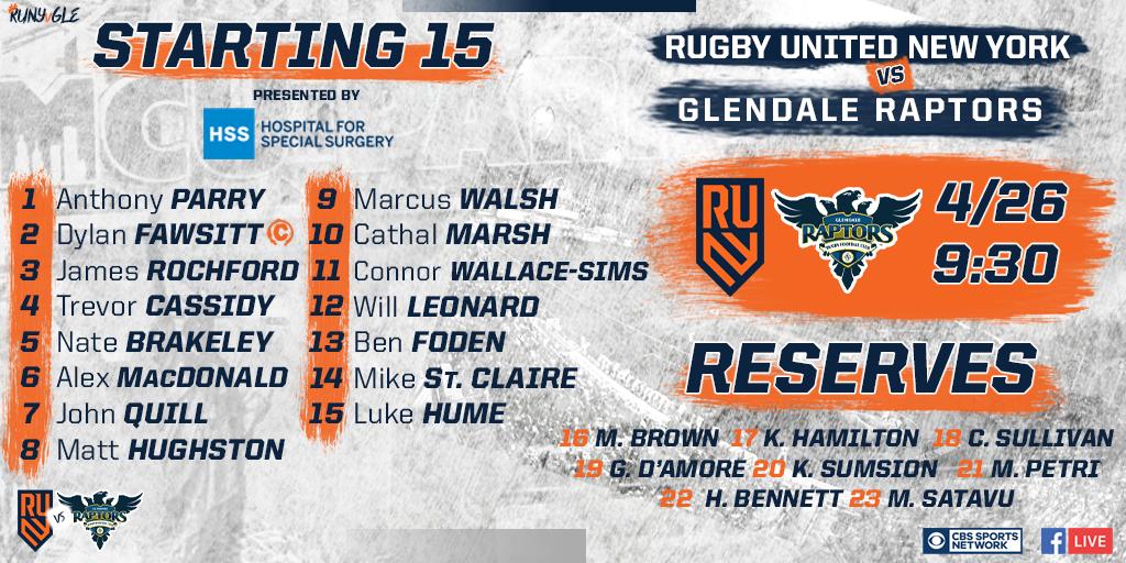 🚨ROSTER ANNOUNCEMENT🚨

Butcher at Captain ✔️
Walsh with his first start of the season ✔️
Newly signed Marcus Satavu with the opportunity to get his first RUNY cap off the bench ✔️

#GameOfTheWeek Tomorrow at 9:30 EST 🔷🔶