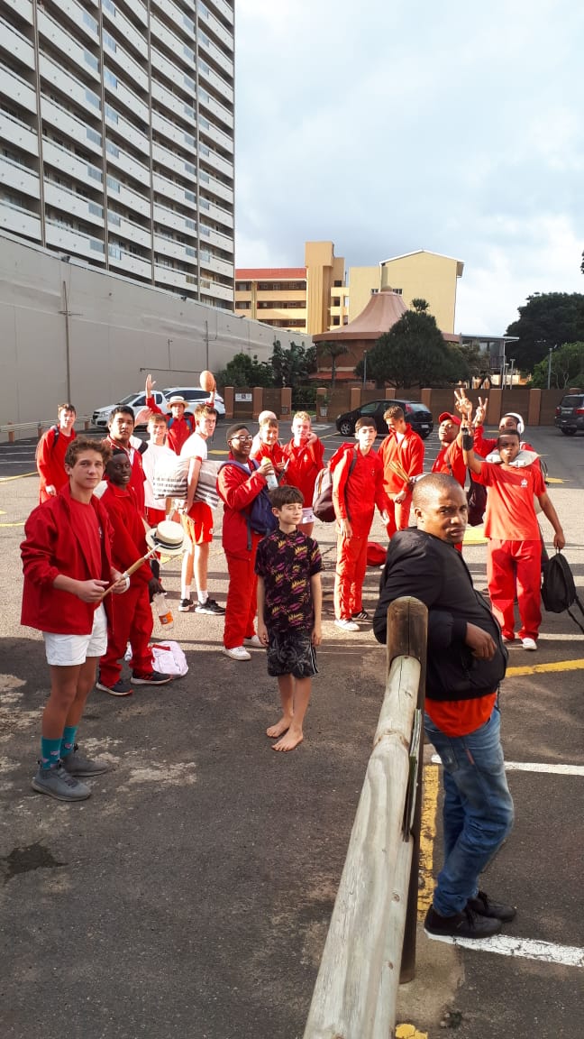 KingEdVIISchool's tweet photo. Our @KingEdVIISchool #RedPipeband has safely arrived in Amanzimtoti, Natal for the South Coast Highland Gathering. #GoSchool https://t.co/NgitArTCmz