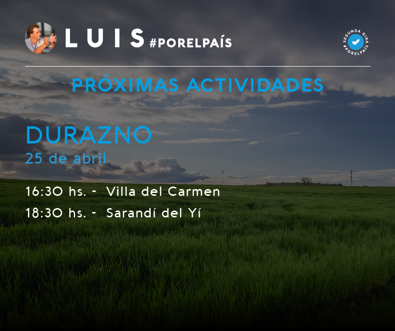 LuisLacallePou's tweet photo. Hoy continuamos con la gira #PorElPaís en Durazno https://t.co/Q8A7r429vM